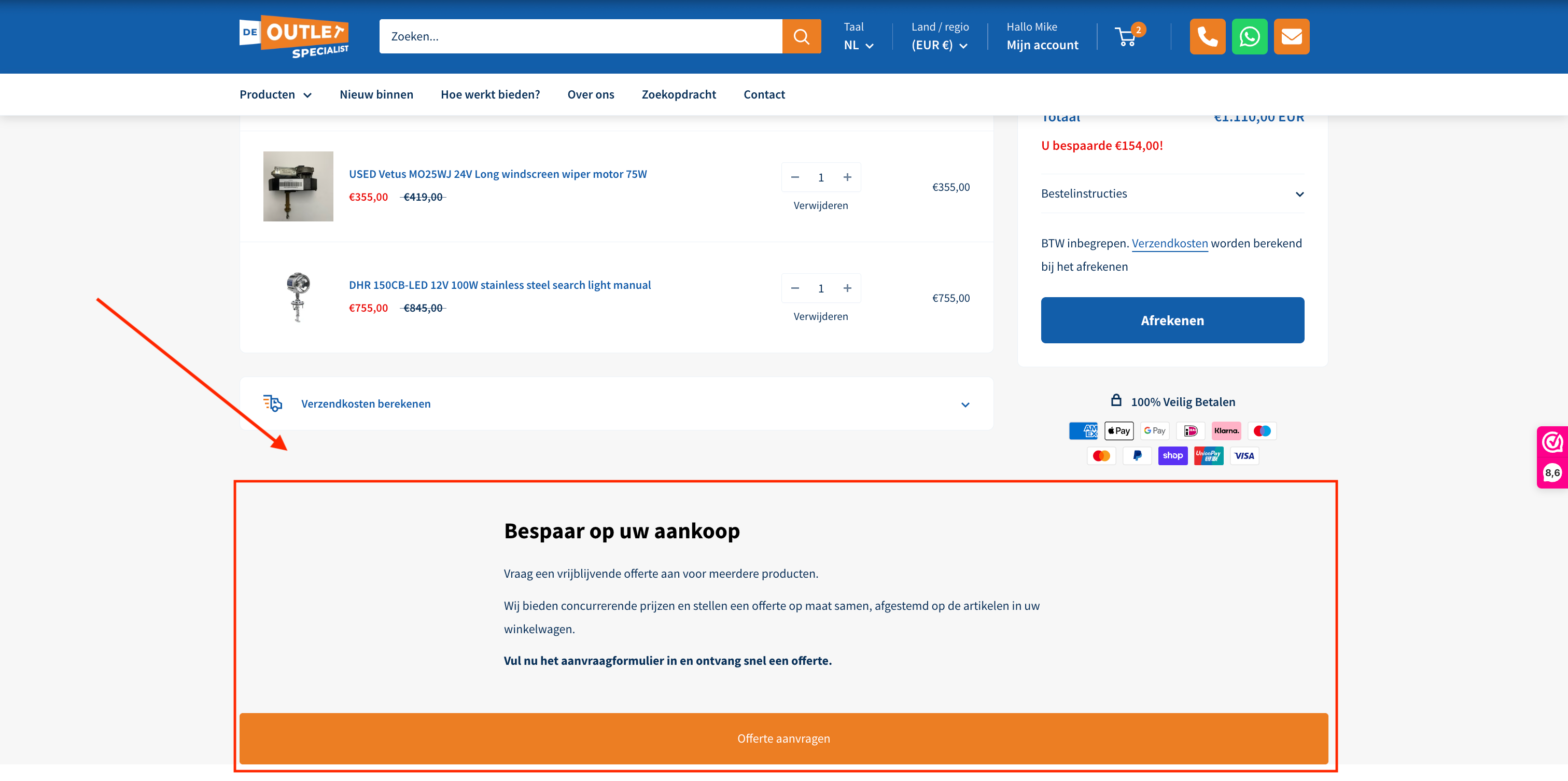Wist je dat je bij Outlet Specialist korting kunt aanvragen op je winkelwagen?