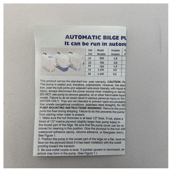 Allpa 12V elektrisk länspump med automatisk omkopplare 750GPH - 018124