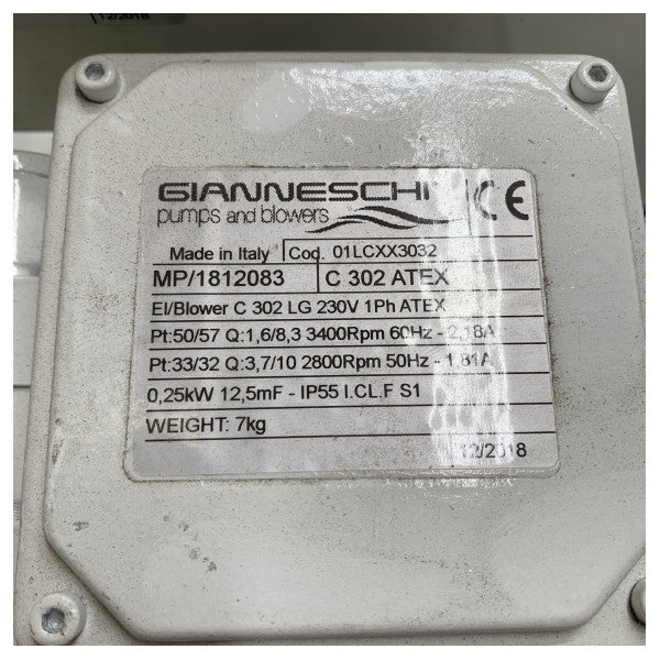 Gianneschi C302 ATEX keskipakopuhallin 230V - 01LCXX3032 - 01LCXX3032