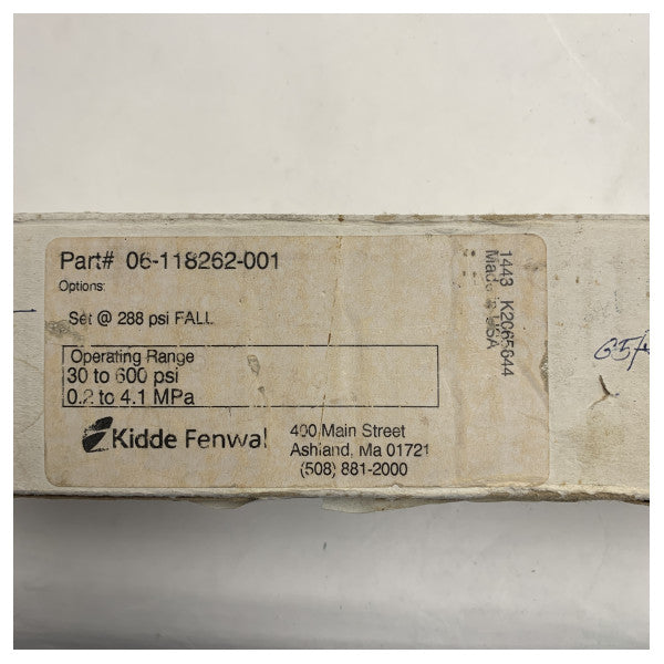 Kidde Fenwal 06-118262-001 Presostato de 30 a 600 psi