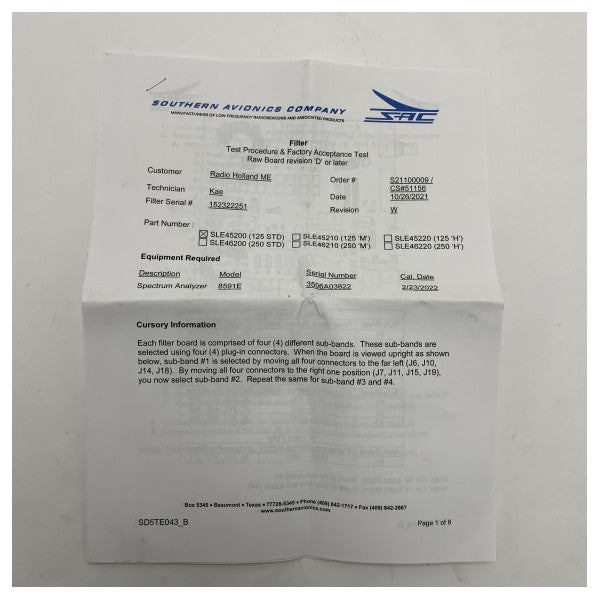Southern Avionics SAC SLE45200 PCBフィルタブリッジモジュール