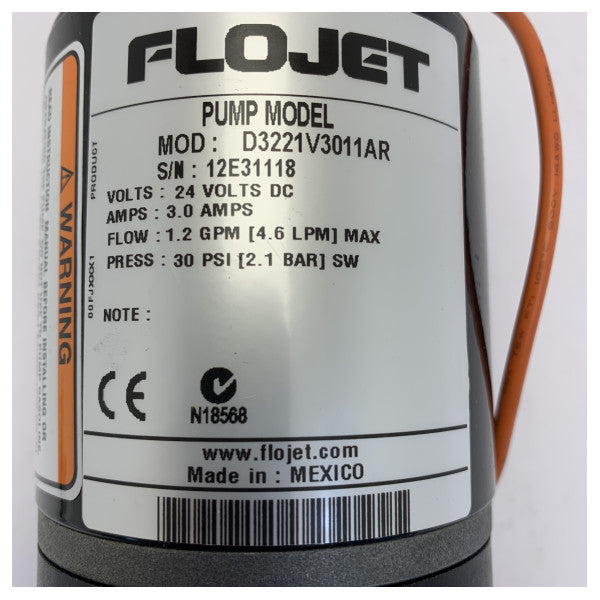 Flojet Duplex II Membranfrischwasserpumpe 24V - 30 PSI 8L/m - D3221V3011AR