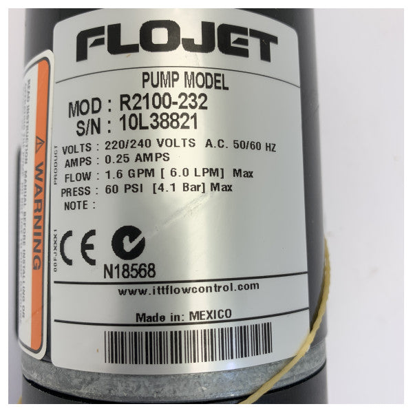 Αντλία υγρού με διάφραγμα Flojet 230V 6L/min 60 PSI - R2100232A