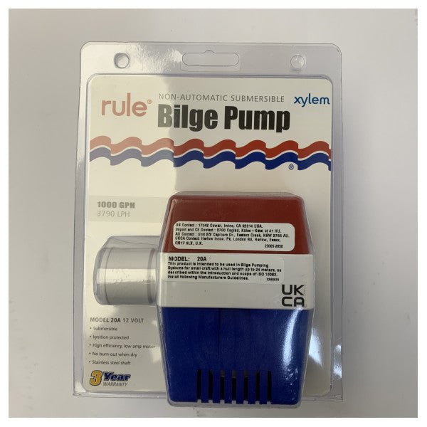 Rule 1000 GPH Submersible Bilgepump 12V 3785L/Hour