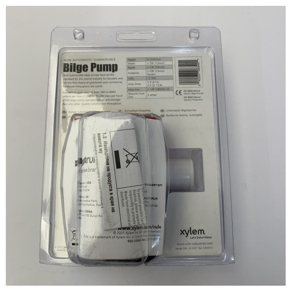 Rule 1000 GPH Submersible Bilgepump 12V 3785L/Hour