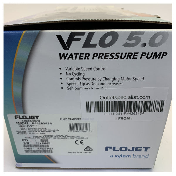 Pompe à eau douce sous pression Flojet V-FLO 24V - 19 L/m 40PSI - R4426343A