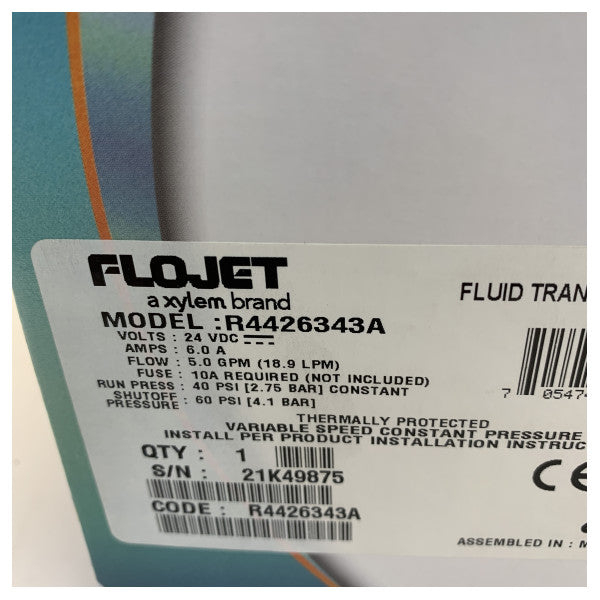 Pompe à eau douce sous pression Flojet V-FLO 24V - 19 L/m 40PSI - R4426343A