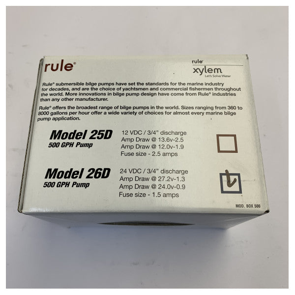 Rule 500 GPH pumpa za ispuštanje vode 24V - Model 26D - Pomorska pumpa za ispuštanje vode