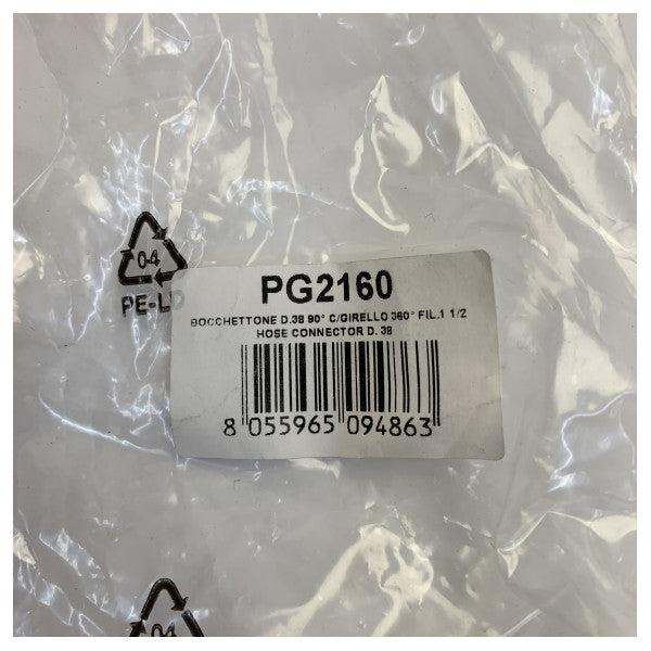 90° Tank Kobling Slange Connector 38mm - Inklusive O-ringe
