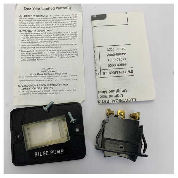 Jabsco 44960-0000 Illuminated 3-Way Switch 12V - Marine Bilge Pump Rocker Switch