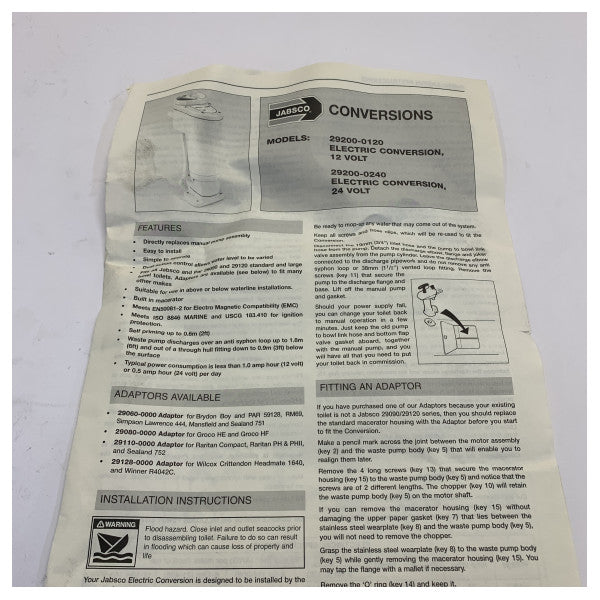Kit de conversión de motor Jabsco 29108-0240 24V para inodoro manual