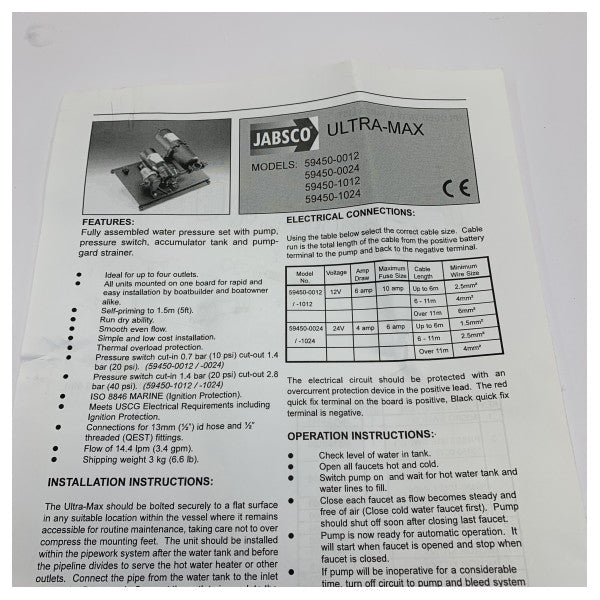 Jabsco 59451-1024 Ultra Max drikkevandspumpesystem 24V - 13L/min HP