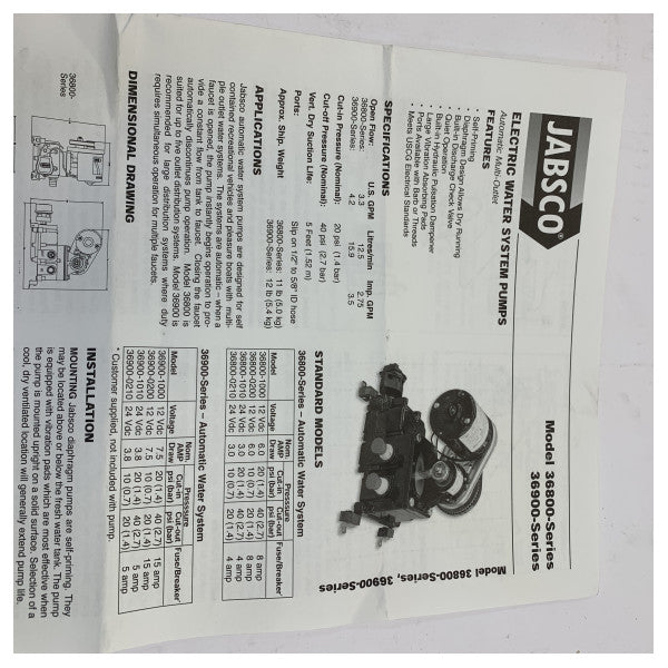 Jabsco PAR 36900-0200 Drikkevandspumpe Autoklave 12V