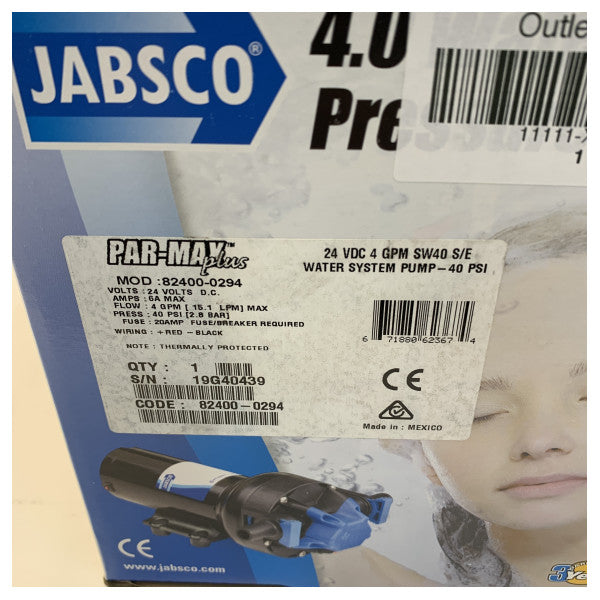 Pompe à eau douce Jabsco Par-Max 4.0 PLUS 24V - 40 PSI - 15.1L/m