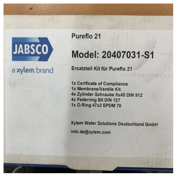 Kit de Reparação Jabsco Pureflo 21 - Kit de Diafragma e Placa de Válvulas - 20407031-S1