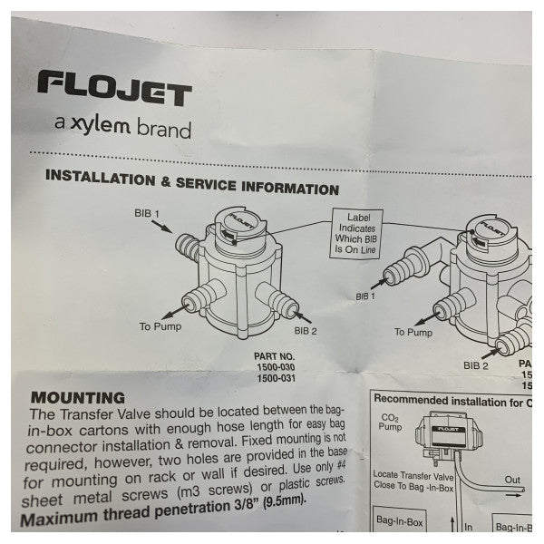 Flojet 01500-031A selector-overføringsventil 1-14HG til stor højde