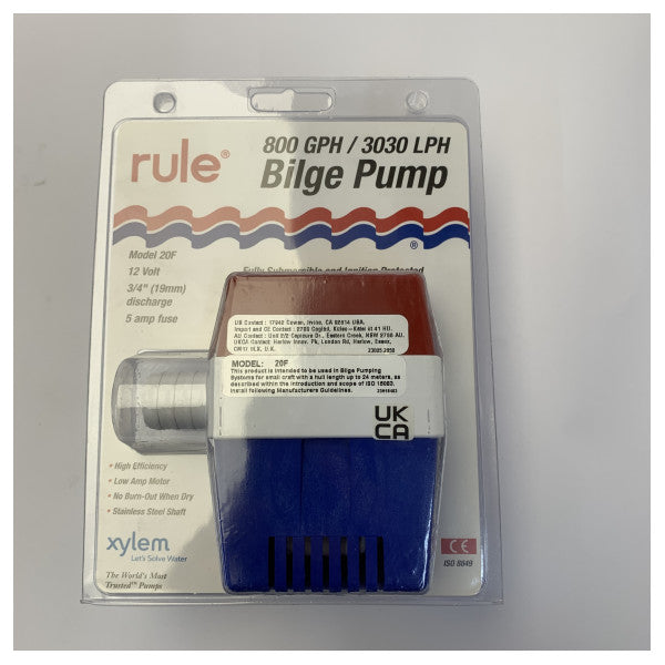 Підводний морський трюмний насос Rule 800 GPH 12V - серія 20F Square