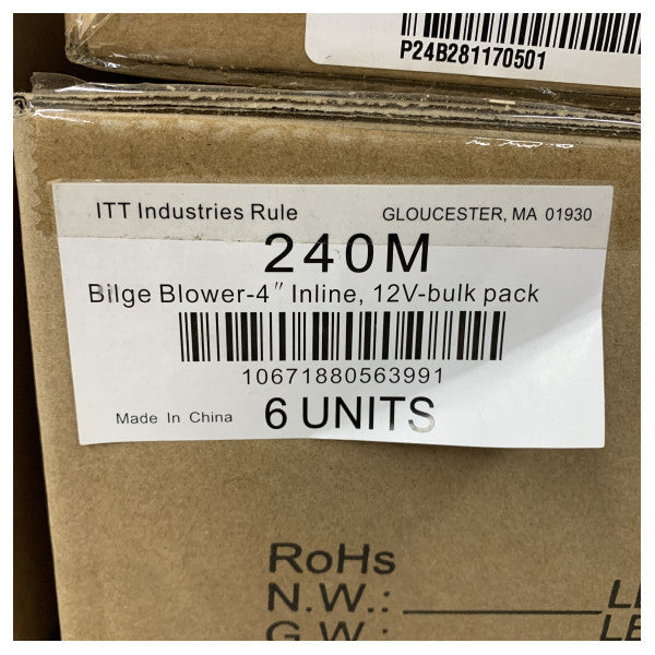 Rule 240M In-Line Marine-Gebläse 4-Zoll 12V Lüfter