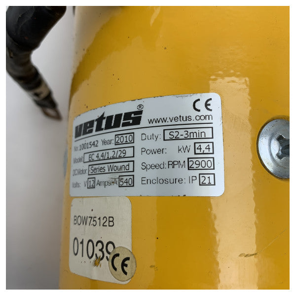 Motor de propulsor de proa marino Vetus SET0031 12V 4.4kW para BOW7512