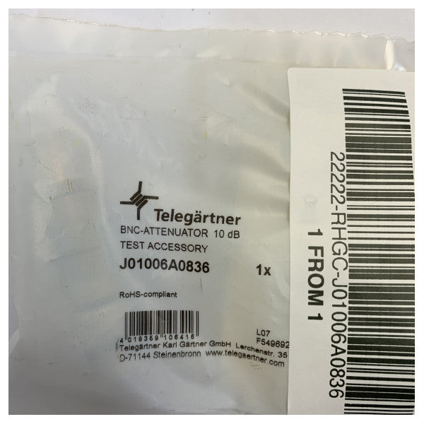 Telegärtner RF Attenuator BNC M/F 10dB 50Ω 2GHz 0.5W - J01006A0836
