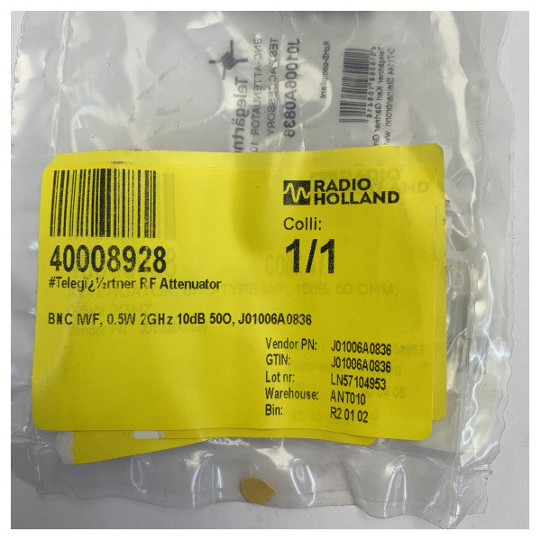 Telegärtner RF Attenuator BNC M/F 10dB 50Ω 2GHz 0.5W - J01006A0836