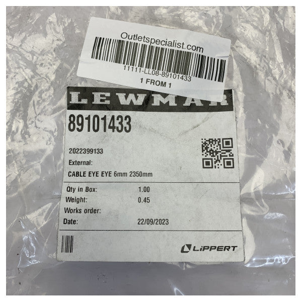 Lewmar 89101433 cavo in acciaio inox da 6 mm occhiello-occhiello 2350 mm