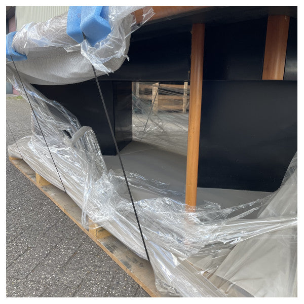 Tabella Marittima Kbira Ħamra 325cm b'Qafas Iswed Robust u Saqajn tal-Injam għall-Jottijiet