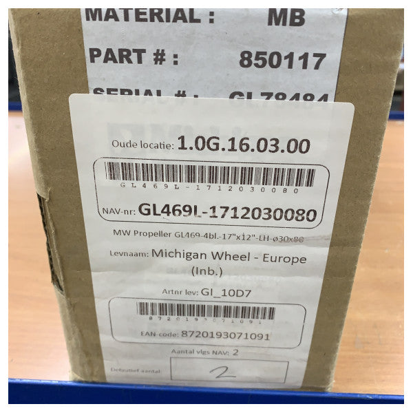 Michigan Propellers 4-Blatt Messingpropeller GL469 17x12 LH 30mm - 850117