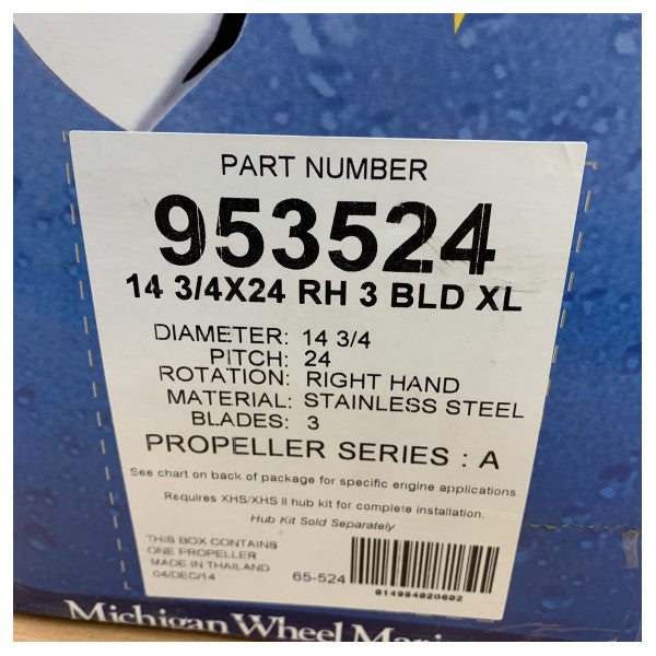 Michigan Ballistic 3-blads rustfri stålpropel 14 1/2 x 24 RH - 953524