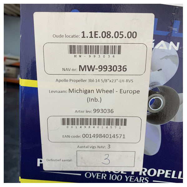 Michigan Apollo 3 Kanatlı Paslanmaz Çelik Pervane 14 5/8 x 23 LH 993036