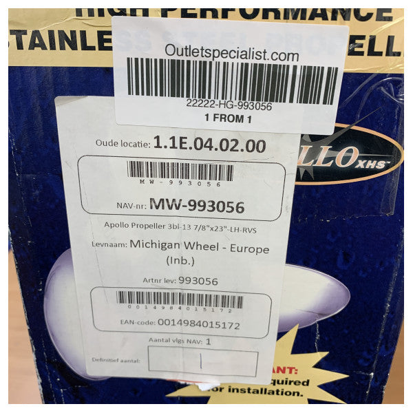 Michigan Apollo 3 Kanatlı Paslanmaz Çelik Pervane 13 7/8 x 23 LH - 993056