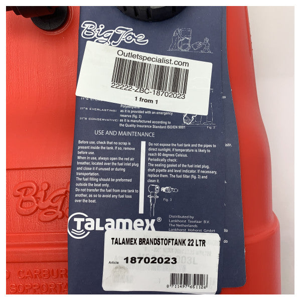 Резервоар за гориво за извънбордови двигатели Talamex 22L RED - 18702023