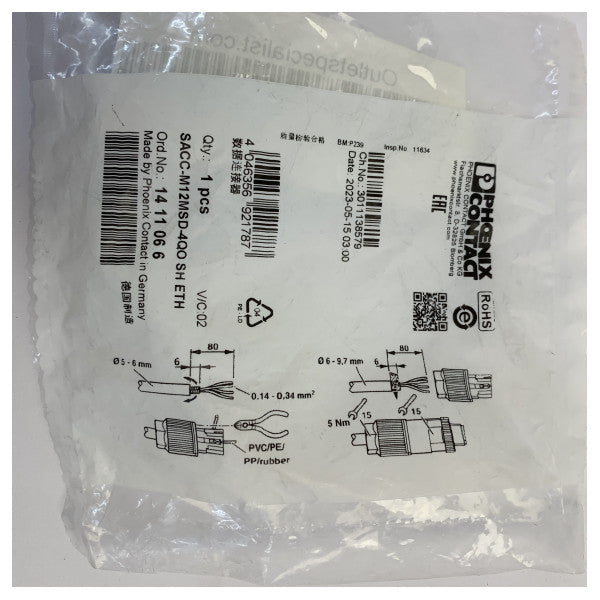 Phoenix Contact SACC-M12MSD-400-SH екраниран Ethernet конектор M12