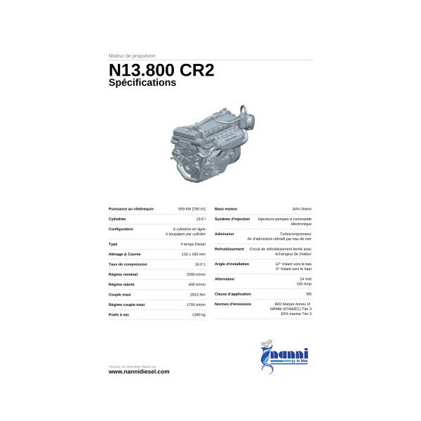 محرك ديزل بحري Nanni John Deere N13 بقدرة 800 حصان، 6 أسطوانات، Bobtail CR2 - N13800D00004