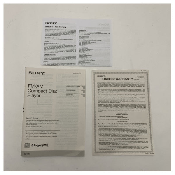 Receptor marino Sony CDX-M20 FM/AM con reproductor de CD y SiriusXM & AUX para barcos