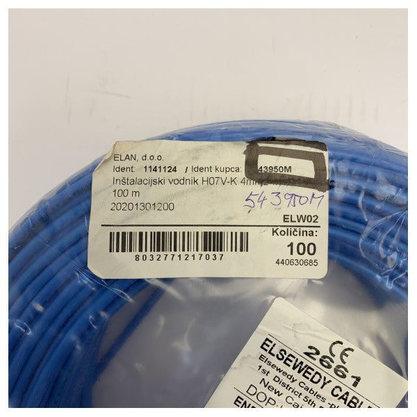 Vodnik H07V-K 4mm2 Câble marin bleu ciel 100 m