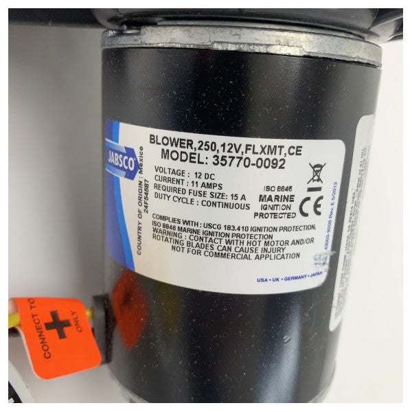 Jabsco 35770-0092 12V High performance blower for flex mounting 100 mm - 7.1M3/m