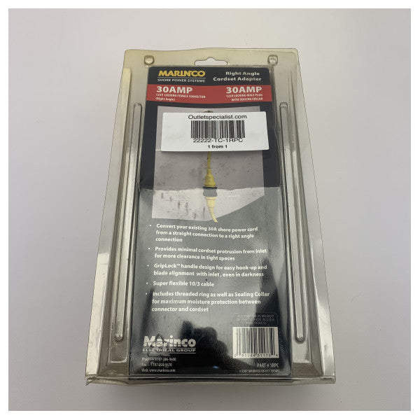 Marinco 1RPC cabo adaptador de alimentação em terra em ângulo reto 125V 30A -