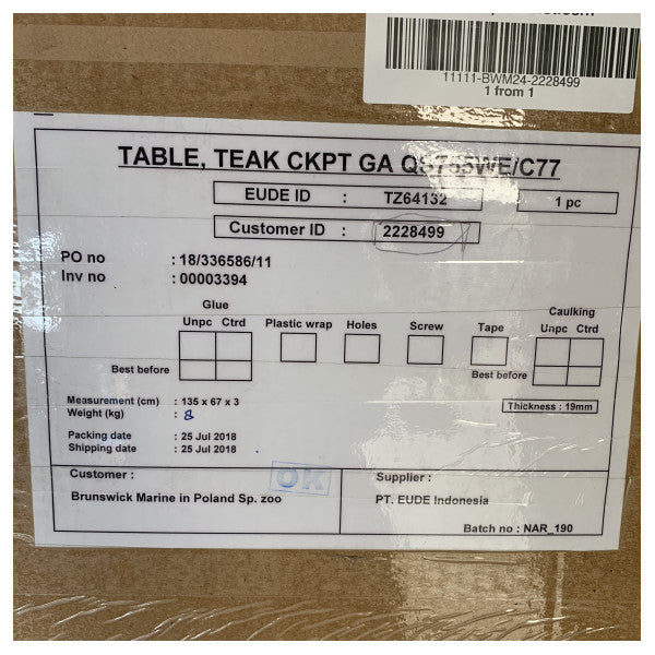 クイックスイバー755およびウッテンC77用のテーブルの天板サイズ135 x 67 cmのチーク製コックピットテーブル