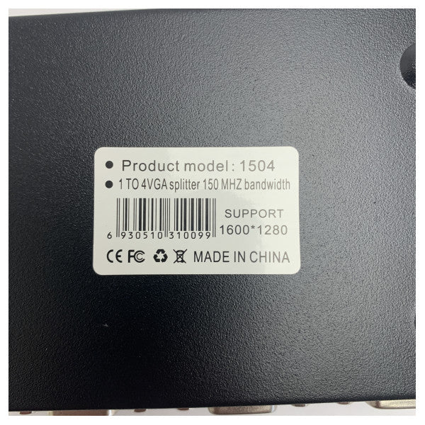 VGA Video Splitter 1 Input to 4 Outputs High Resolution 1600x1280 Display Splitter