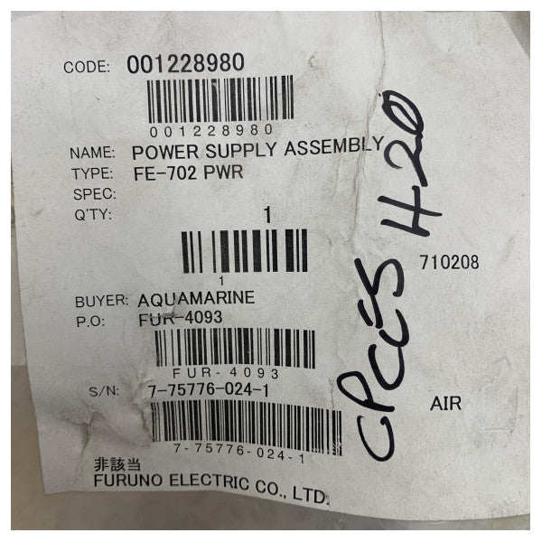 Furuno Echo Sounder Power Supply for FE-700/702 - FE-702 PWR - 001228980