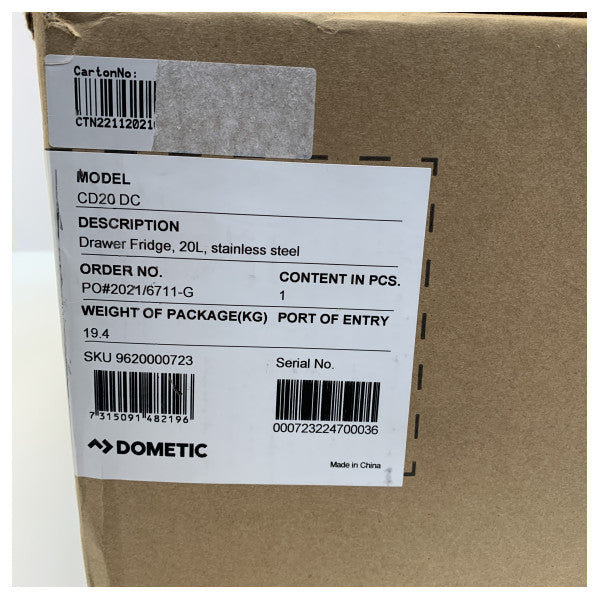 Dometic CD20 20L ψυγείο με συρτάρι από ανοξείδωτο χάλυβα με συμπιεστή 12/24V