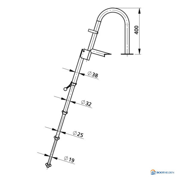 Vetus rustfrit stål teleskopisk bådtrappe - 4-trins foldbar svømmeplatformstrappe til både og yachter