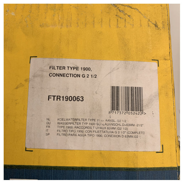 Filtro dell'acqua per refrigerante marino Vetus Robust Tipo 1900 con inserto in acciaio inossidabile connessione G2 1/2