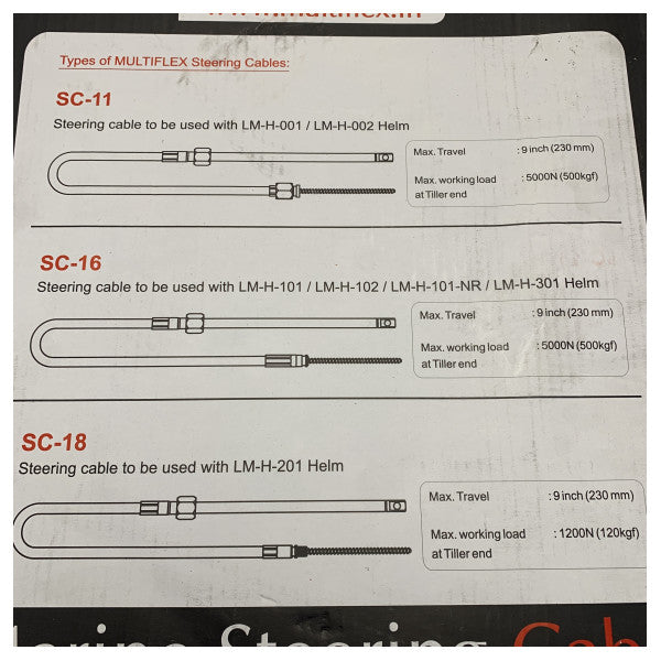 Multiflex SC-18 Steering Cable for LM-H-201 Helm - Durable Marine Steering Solution