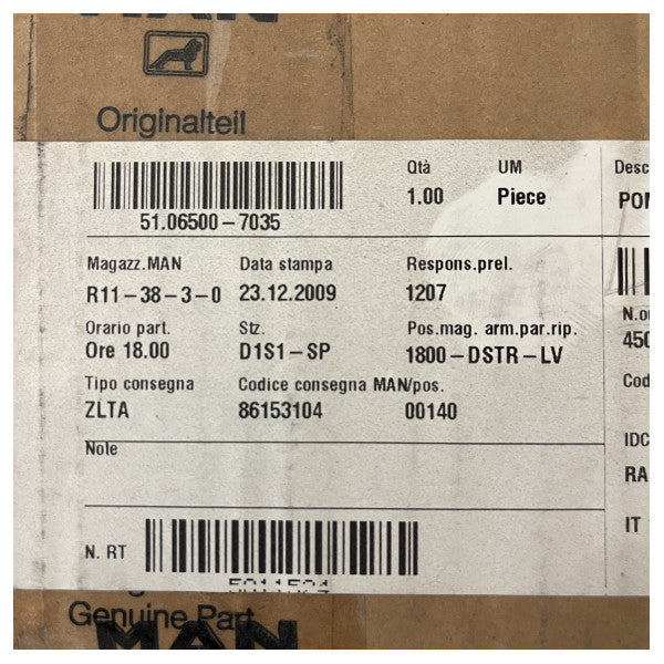 Πρωτότυπη χάλκινη αντλία θαλασσινού νερού MAN για κινητήρα 1360 HP - 51.06500.7035