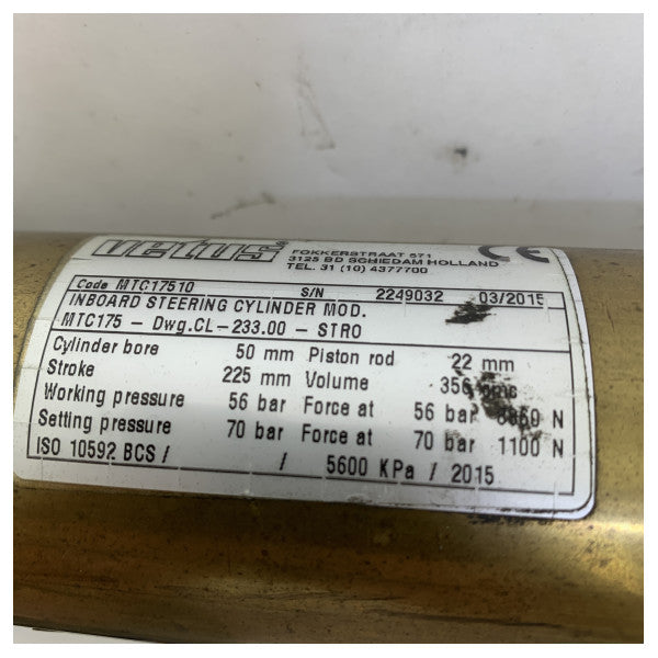 Vetus MTC17510 hydraulisk styrcylinder 225 mm - 1717 Nm - 356 cm3