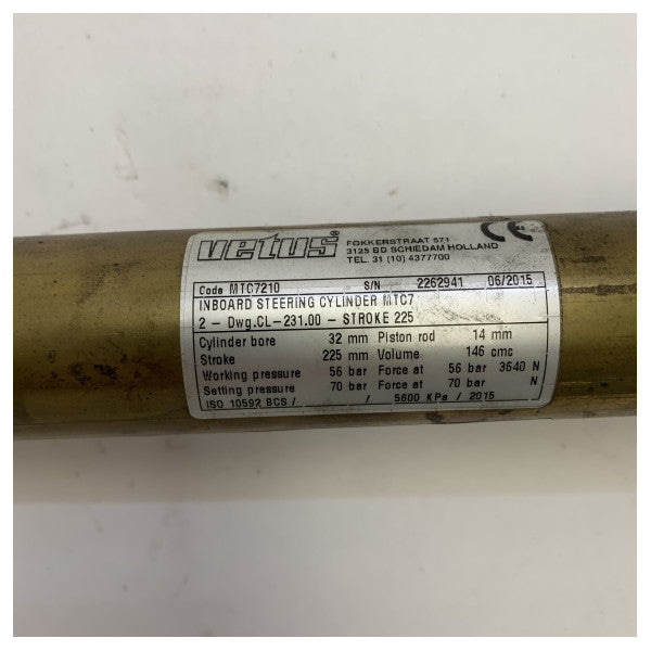 Vetus MTC7210 Cilindru ta' Direzzjoni Idrawlika għall-Magni tal-Lanċa Inboard, Bore ta' 22mm, Stroke ta' 225mm