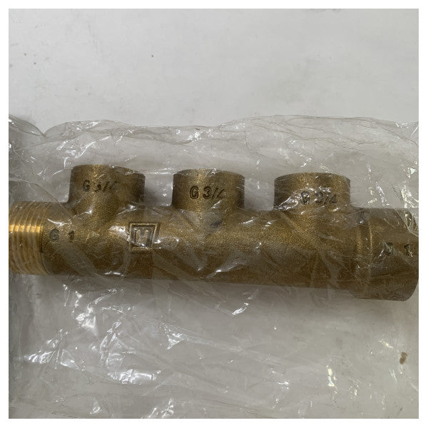Vetus Brass Marine Manifold 1x G1 a 3x G3/4 para sistemas de agua y combustible - MAN3G3-4