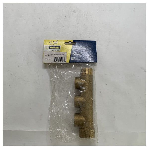 Vetus Brass Marine Manifold 1x G1 a 3x G3/4 para sistemas de agua y combustible - MAN3G3-4